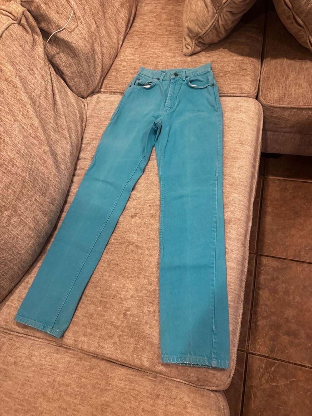 Vintage High Waisted Turquoise Denim Jeans